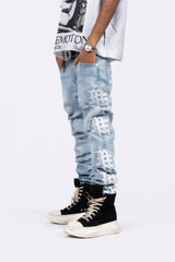 MIXED EMOTION Vertical Character Print Slim‑Fit Jeans