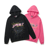 Sp5der Pink Text Spider‑Web 2‑Color Pullover Hoodie