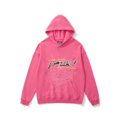 Sp5der Pink Text Spider‑Web 2‑Color Pullover Hoodie