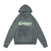 Sp5der Green Text Spider‑Web Dark Grey Pullover Hoodie