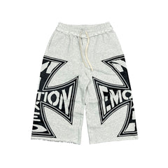 MIXED EMOTION Big Graphic Print Grey Streetwear Shorts