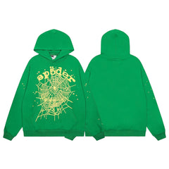 Sp5der Gold Spider‑Web Green Pullover Hoodie