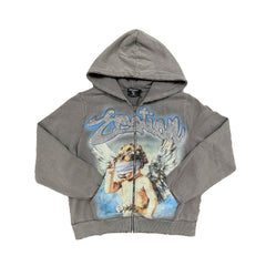 MIXED EMOTION Blindfolded Angel Graphic Full‑Zip Hoodie