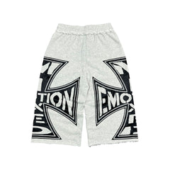 MIXED EMOTION Big Graphic Print Grey Streetwear Shorts