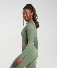 Gymshark Adapt Fleck Seamless Long Sleeve Crop Top - Dusk Green/Light Sage Green
