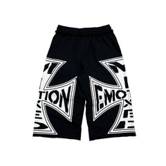 MIXED EMOTION Big Triangle Graphic Print Black Streetwear Shorts
