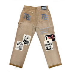 MIXED EMOTION Vintage Patchwork Khaki Wide‑Leg Pants