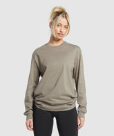 Gymshark Cotton Oversized Long Sleeve Top - Linen Brown