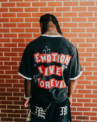 MIXED EMOTION Vintage Collage Ringer Black Cropped T‑Shirt