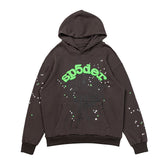 Sp5der Green Logo Splatter Dark Brown Pullover Hoodie