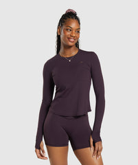 Gymshark Elevate Long Sleeve Ruched Top - Plum Brown