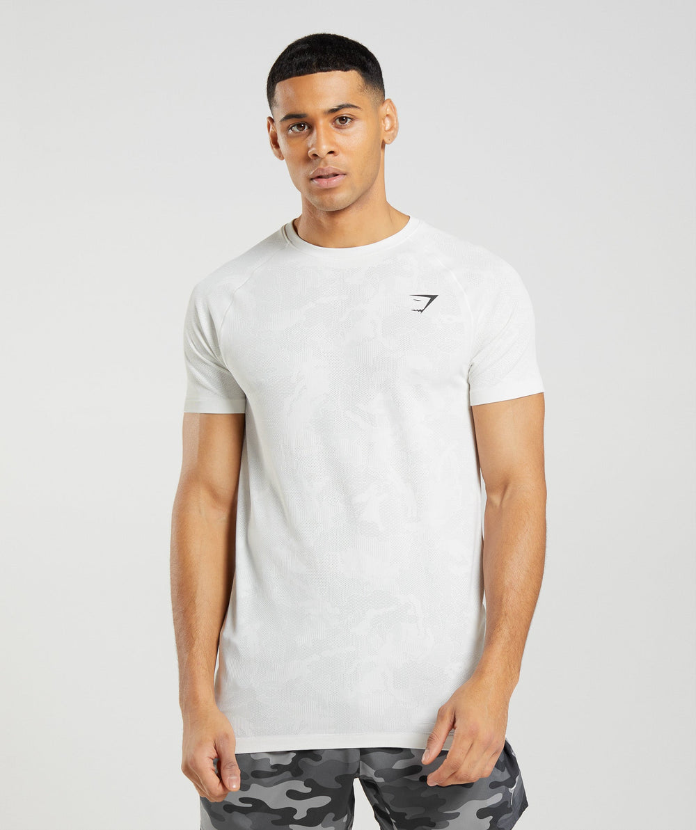 Gymshark Geo Seamless T-Shirt - White/Light Grey