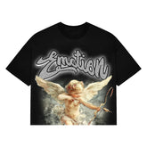 MIXED EMOTION Cupid Angel Vintage Graphic Black Cropped T‑Shirt