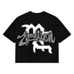 MIXED EMOTION Cupid Angel Vintage Graphic Black Cropped T‑Shirt