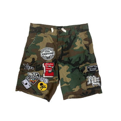 MIXED EMOTION Camo Patchwork Cargo Streetwear Shorts