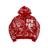 MIXED EMOTION All‑Over Graffiti Print Full‑Zip Hoodie