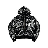 MIXED EMOTION All‑Over Graffiti Print Full‑Zip Hoodie