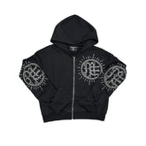 MIXED EMOTION Rhinestone Symbol Full‑Zip Hoodie