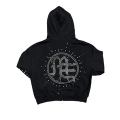 MIXED EMOTION Rhinestone Symbol Full‑Zip Hoodie