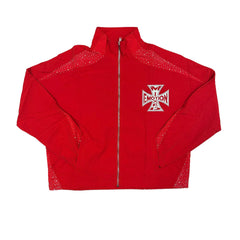 MIXED EMOTION Cross Rhinestone Panel Zip‑Up Windbreaker Jacket