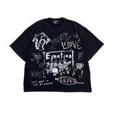 MIXED EMOTION Graffiti Sketch Art Black Cropped T‑Shirt