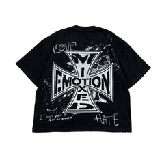 MIXED EMOTION Graffiti Sketch Art Black Cropped T‑Shirt