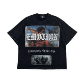 Emotions Never Die Vintage Angel Art Graphic Black Cropped T‑Shirt