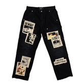 MIXED EMOTION Patchwork Wide‑Leg Black Jeans
