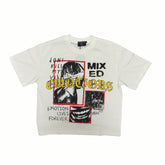 MIXED EMOTION Blindfold Portrait White Cropped T‑Shirt