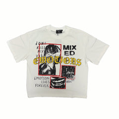 MIXED EMOTION Blindfold Portrait White Cropped T‑Shirt