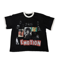 MIXED EMOTION Vintage Collage Ringer Black Cropped T‑Shirt