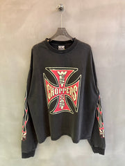 West Coast Choppers Iron Cross & Flames Long Sleeve Tee - Vintage Black/Red
