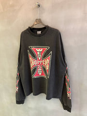 West Coast Choppers Iron Cross & Flames Long Sleeve Tee - Vintage Black/Red