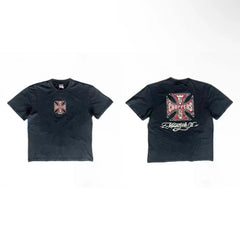 West Coast Choppers Red & White Cross Logo Tee - Vintage Black