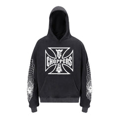 West Coast Choppers Spiderweb Sleeve Iron Cross Hoodie - Black