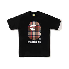 BAPE Style Tartan Plaid Big Ape Head Short-Sleeve Tee - Black/Red