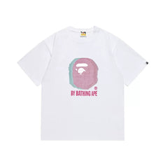 BAPE Style Glitch Colorblock Ape Head Short-Sleeve Tee - White