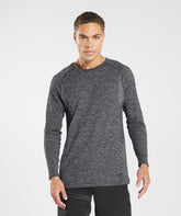 Gymshark Retake Seamless Long Sleeve T-Shirt - Black/White Marl