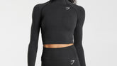 Gymshark Vital High Neck Midi Top - Black Marl