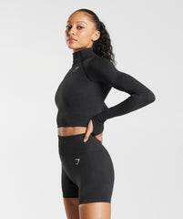 Gymshark Vital High Neck Midi Top - Black Marl