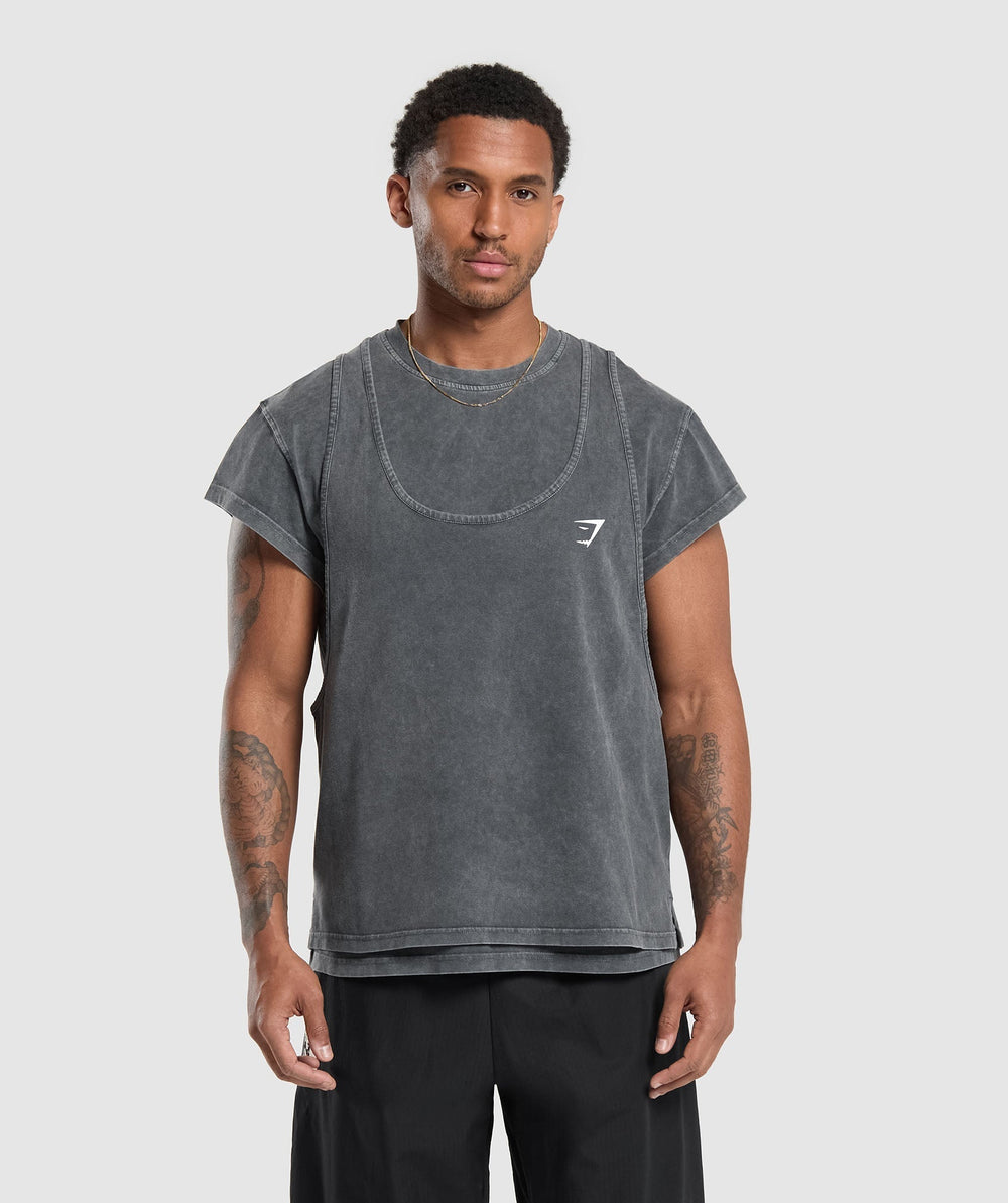 Gymshark Washed Double Layer T-Shirt - Black