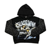 MIXED EMOTION Angel Graphic Speckled‑Sleeve Pullover Hoodie