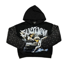 MIXED EMOTION Angel Graphic Speckled‑Sleeve Pullover Hoodie