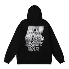 Black Letter‑Graphic Printed Oversized Pullover Hoodie