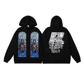 Black Letter‑Graphic Printed Oversized Pullover Hoodie