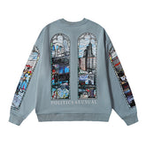 Blue Urban Print Loose‑Fit Sweatshirt