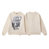 Beige 3D Silver‑Tone Graphic Print Crewneck Sweatshirt