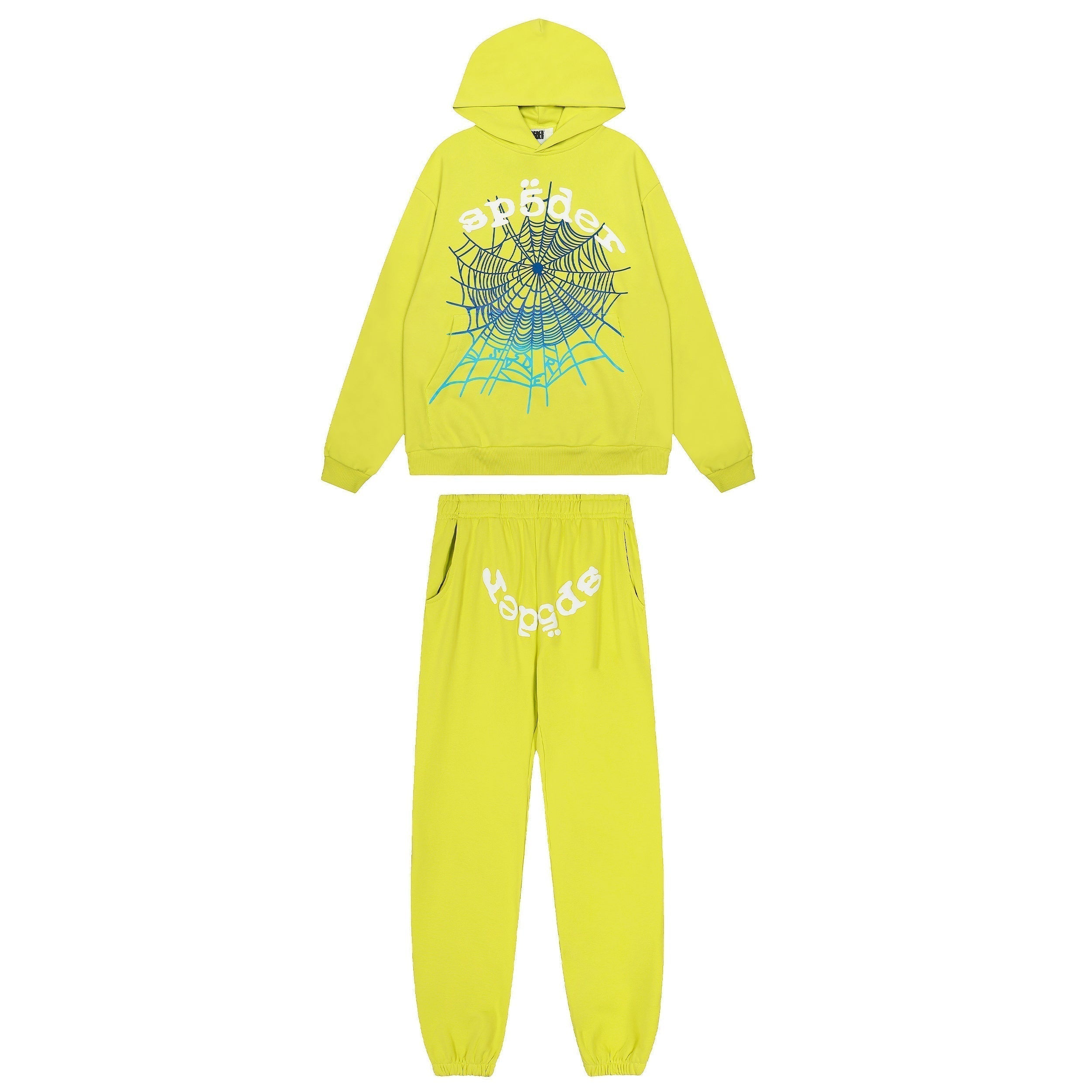 Sp5der Gradient Spider‑Web Yellow Pullover Hoodie
