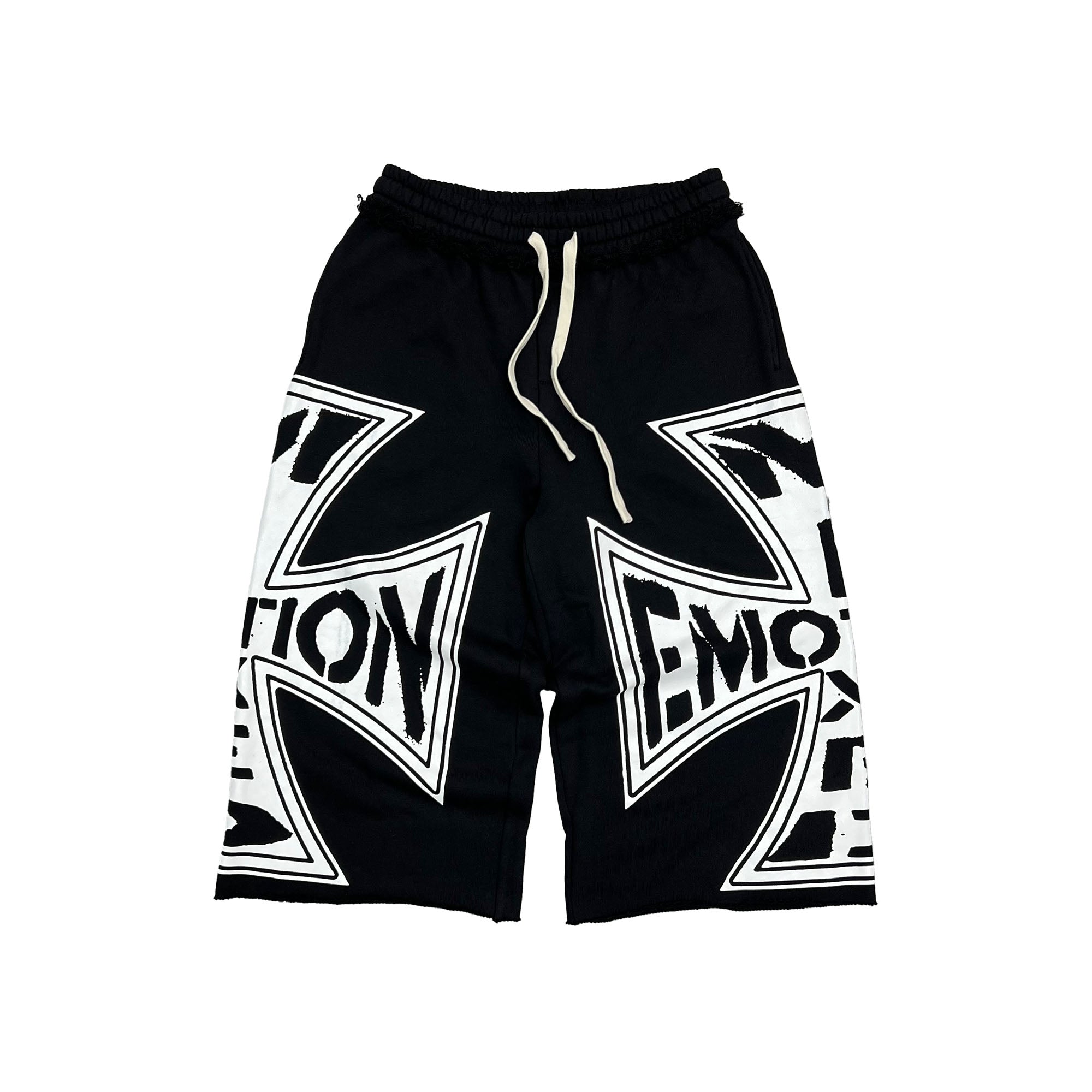 MIXED EMOTION Big Triangle Graphic Print Black Streetwear Shorts