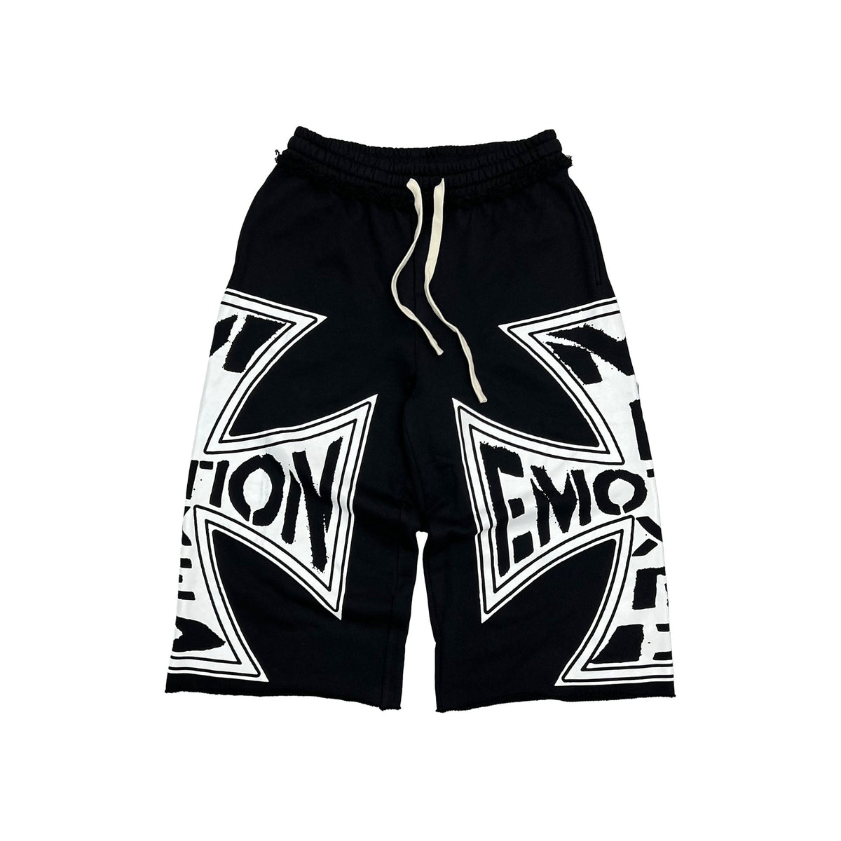 MIXED EMOTION Big Triangle Graphic Print Black Streetwear Shorts